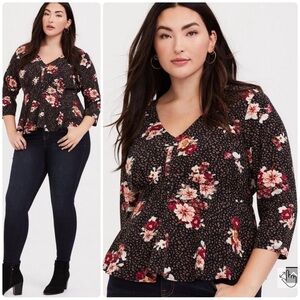 Torrid Peplum Chablis Corset Back Top Blouse 3/4 Sleeve Floral Plus Size 0 0X 12
